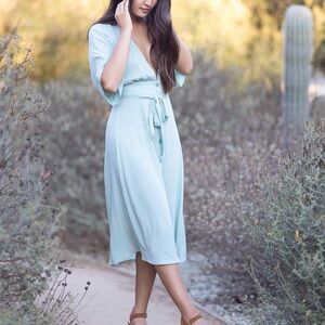Forever 21 f21 Deep V-Neck Button Front Seafoam Green Midi Dress Women's Size XS